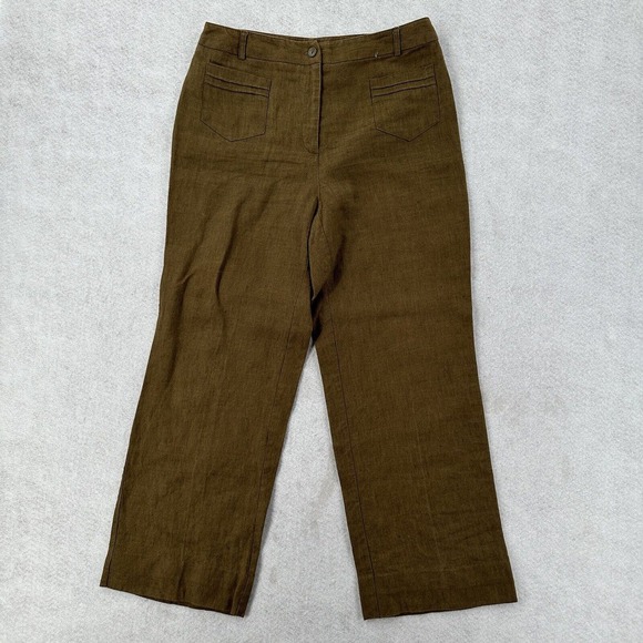 JONES WEAR 100% Linen Pants Womens Size 6 Green‎ Relaxed Fit Cropped - Picture 1 of 9